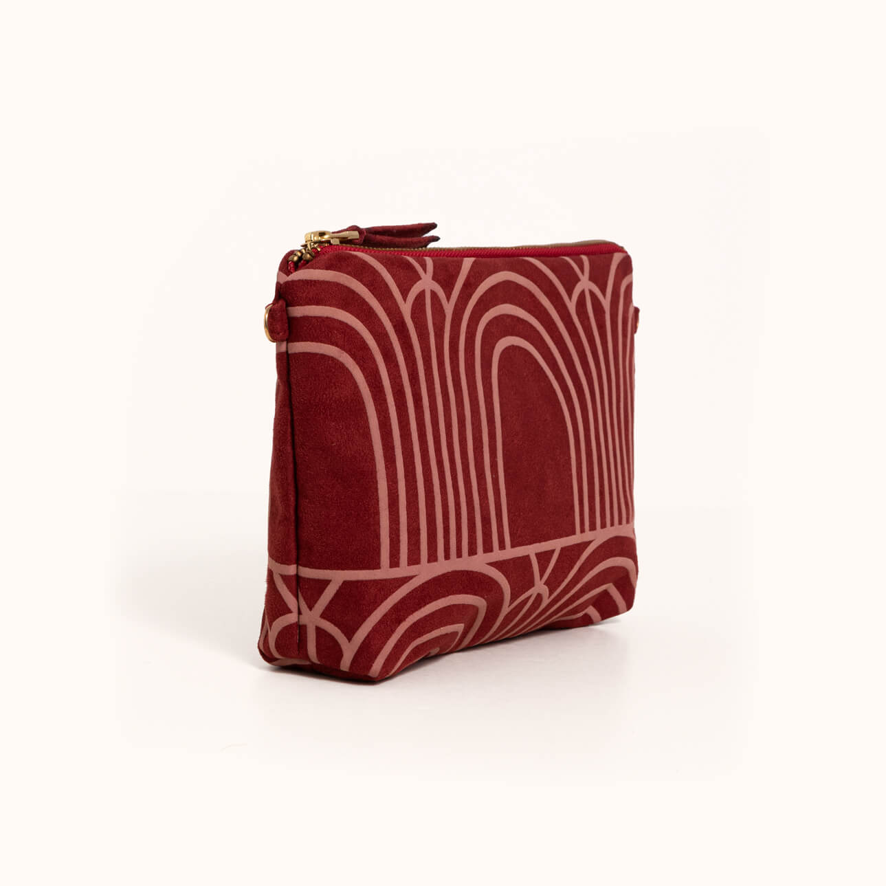 Dulce Clutch and Chain, Burgundy Embossed Arches
