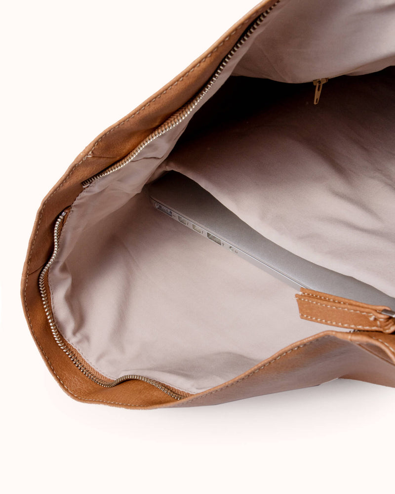 Brown backpack | Convertible backpack | Wanderlust Rolltop, Camel | Lee Coren