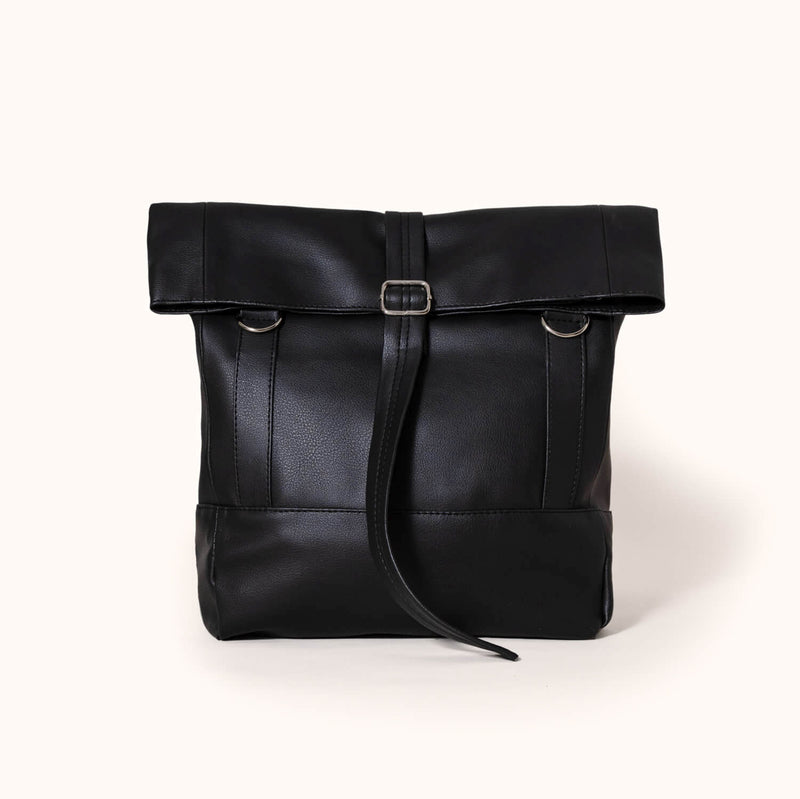 Small Wanderlust Rolltop, Black | Convertible backpack tote for women | Lee Coren