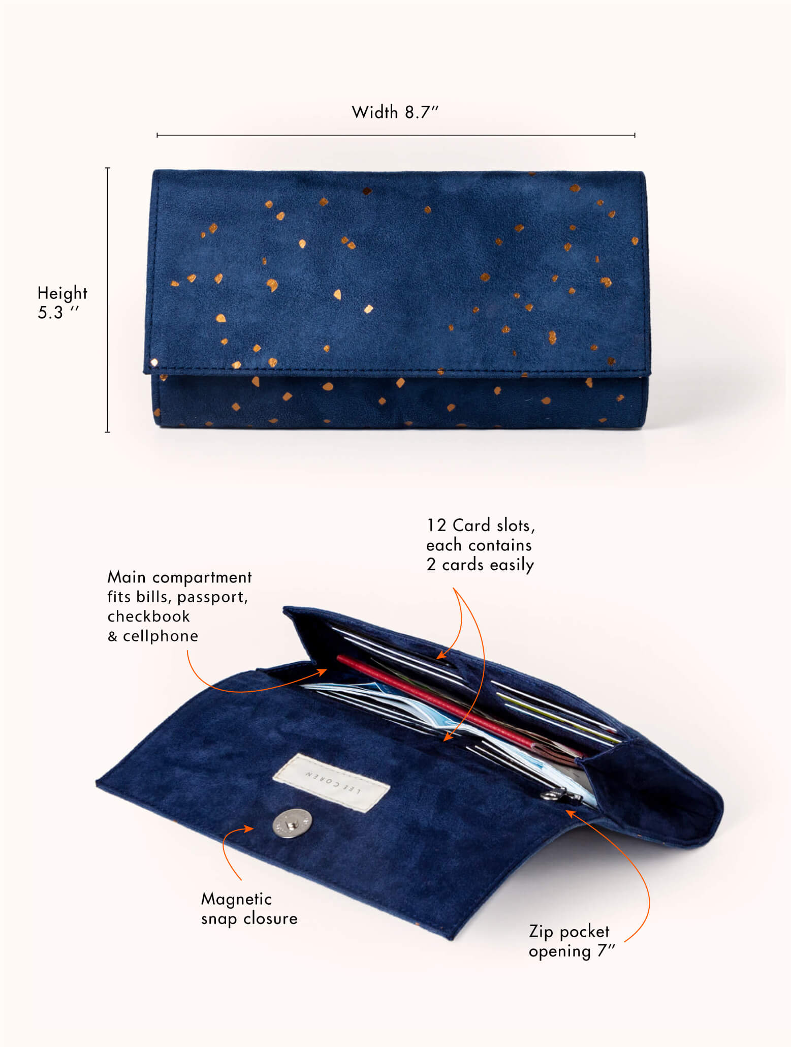Confetti Wallet | Large Minimal Wallet, Confetti Indigo | Lee Coren
