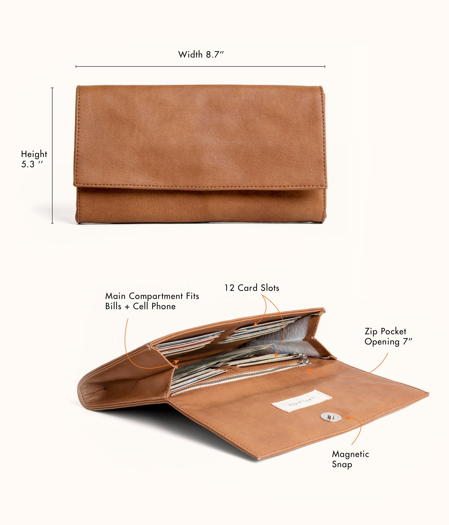 Large Minimal Wallet, Camel | Vegan Women’s Wallet | Lee Coren